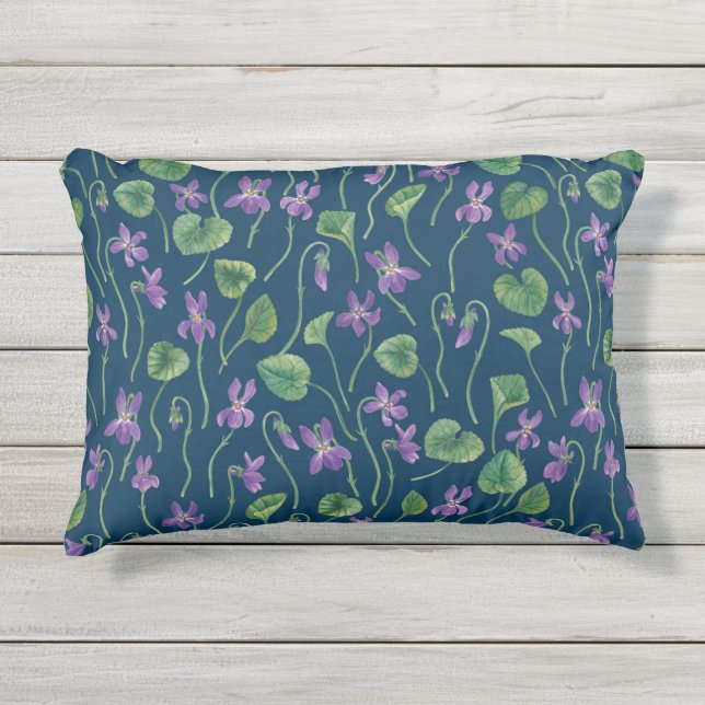Almofada Para Ambientes Externos Aquarela violetas em azul (Frente)