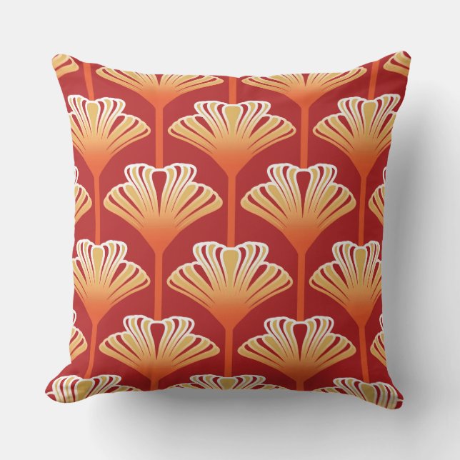Almofada Para Ambientes Externos Art Deco Lily, Tangerine Orange e Dourado (Frente)