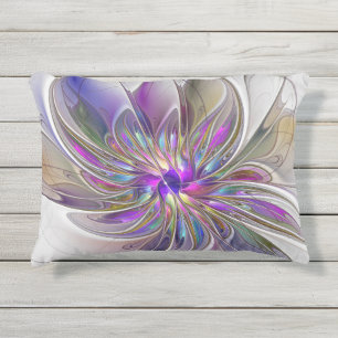 Almofada Para Ambientes Externos Arte floral fractal abstrata colorida e energética