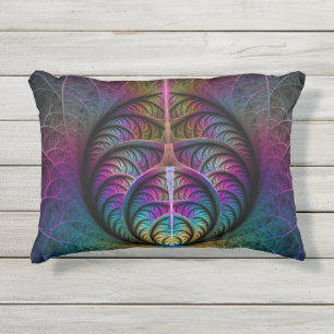 Almofada Para Ambientes Externos Arte Fractal Abstrato com Padrão Trippy