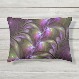 Almofada Para Ambientes Externos Arte Fractal de Khaki, Abstrato violeta e colorida