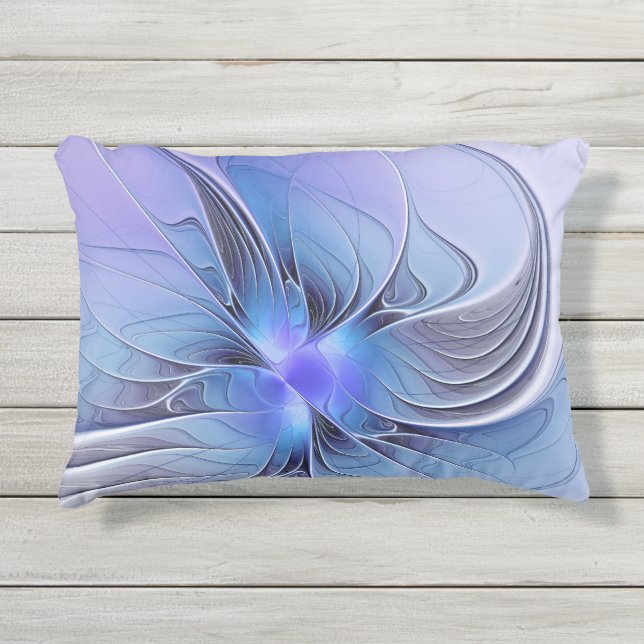 Almofada Para Ambientes Externos Arte fractal moderna abstrata azul lavanda (Frente)