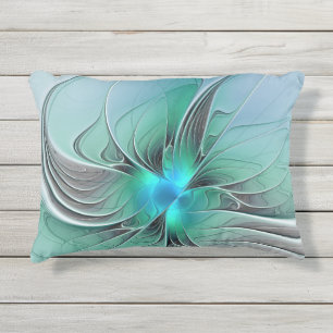 Almofada Para Ambientes Externos Arte Fractal Moderna com Azul Abstrato