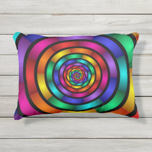 Almofada Para Ambientes Externos Arte Fractal Moderna Redonda e Psicodélica Colori