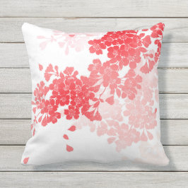 Almofada Para Ambientes Externos Arte japonesa vermelha & flores cor-de-rosa