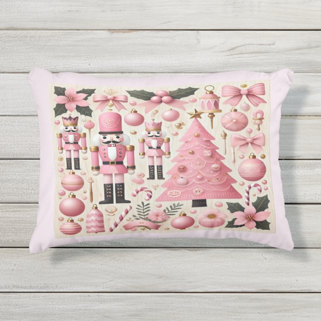 Almofada Para Ambientes Externos Árvore de Natal do Quebra-Nozes Rosa  (Frente)