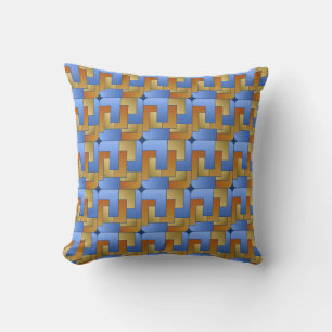 Almofada Para Ambientes Externos Azulejo Dourado Geométrico Quadrado Azul Laranja Q