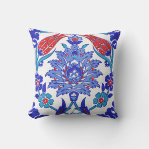 Almofada Para Ambientes Externos Azulejo Floral Turquesa Azul Vermelho Antigo Turco