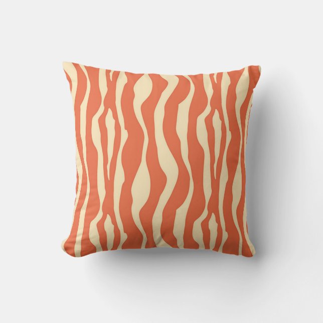 Almofada Para Ambientes Externos Bandas zebra - mandarim e laranja claro (Frente)