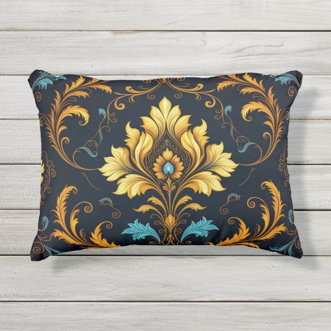 Almofada Para Ambientes Externos "Barockes Ornament-Muster in Gold und Schwarz" (Frente)