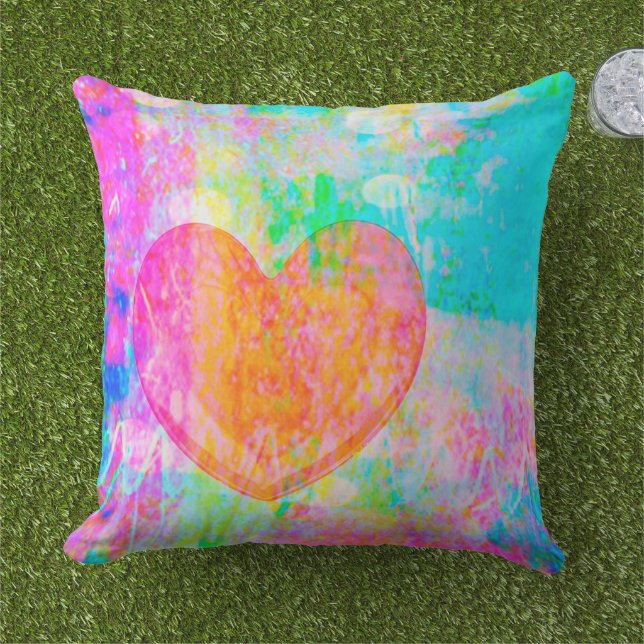 Almofada Para Ambientes Externos Boho Heart Collage (Grama)