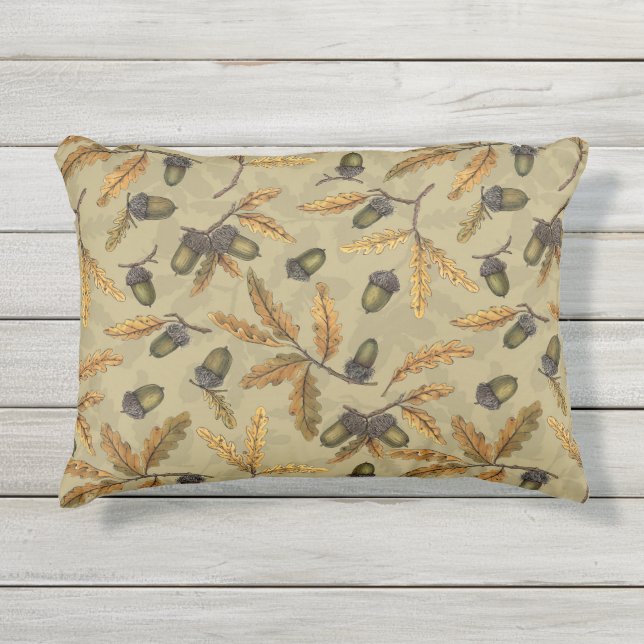 Almofada Para Ambientes Externos Bolotas e folhas de carvalho em névoa (Frente)