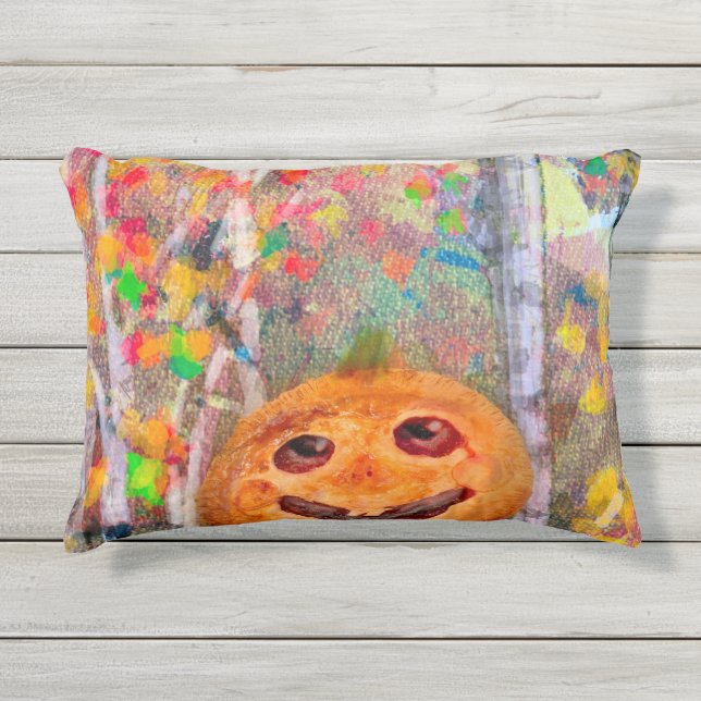 Almofada Para Ambientes Externos Bonito e Feliz Rosto de Abóbora do Halloween (Frente)