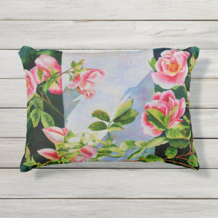 Almofada Para Ambientes Externos Bonito rosa, rosas vermelhas, flor aquarela