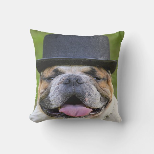 Almofada Para Ambientes Externos Bulldog Com Chapéu-Cóco (Frente)