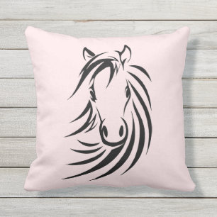 Almofada Para Ambientes Externos Cabeça de cavalo preta no rosa