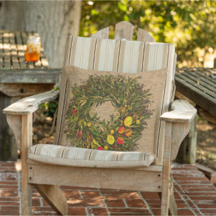Almofada Para Ambientes Externos Charmoso Autumn Harvest Season Color Wreath Floral