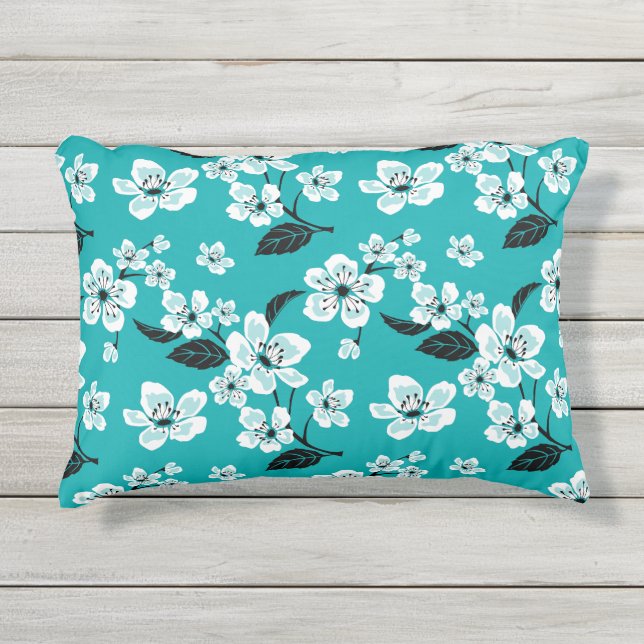 Almofada Para Ambientes Externos CHERRY BLOSSOM  - SAKURA (TEAL) Accent Pillow (Frente)