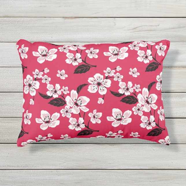 Almofada Para Ambientes Externos CHERRY BLOSSOM - Travesseiro de Ênfase SAKURA (RED (Frente)