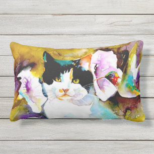 Almofada Para Ambientes Externos "Christeve o gato com impressão do colibri"