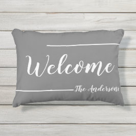 Almofada Para Ambientes Externos Cinza de Boas-vindas e Nome do Texto do Script Bra