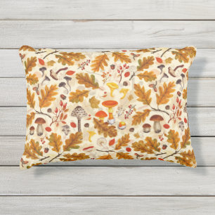 Almofada Para Ambientes Externos Cogumelos florestais e flora do outono em nata