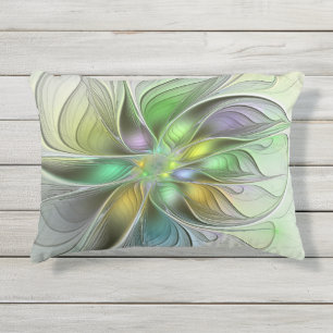 Almofada Para Ambientes Externos Colorida Fantasy Flor Moderno Abstrato Fractal