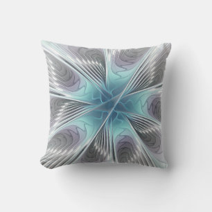 Almofada Para Ambientes Externos Elegance Modern Blue Cinza White Fractal Art Flowe