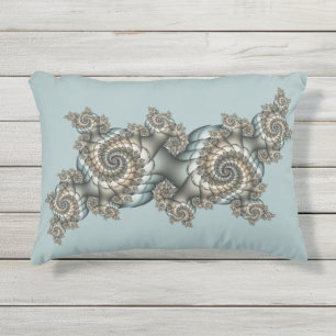 Almofada Para Ambientes Externos Espirais de Arte Fractal Azul-abstrato Beige