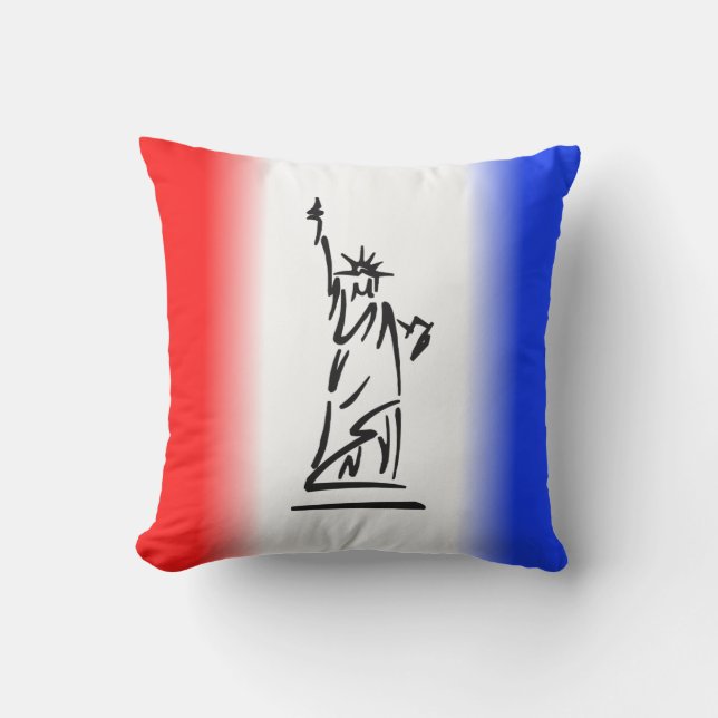Almofada Para Ambientes Externos Estátua da Liberdade Faixa Vermelha Branca Azul (Frente)