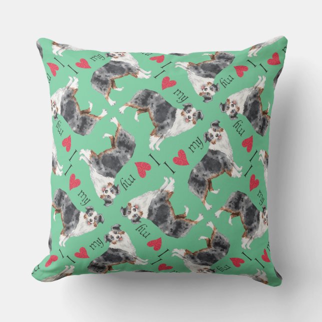 Almofada Para Ambientes Externos Eu amo meu Mini Pastor Americano (Frente)