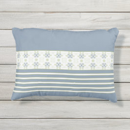 Almofada Para Ambientes Externos Faixa branca e verde com Floral Azul