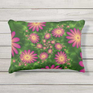 Almofada Para Ambientes Externos Fantasias Rosa Flores Modernas Abstrato Arte Fract