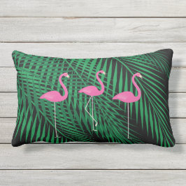 Almofada Para Ambientes Externos Flamingos & folhas de palmeira tropicais em