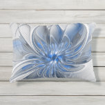 Almofada Para Ambientes Externos Flor de Arte Fracionada com Cinza Azul abstrato<br><div class="desc">Uma flor de fantasia única com tons de azul e cinza,  abstrato e elegante. Design incomum para seu travesseiro decorativo floral ao ar livre e muito mais.</div>
