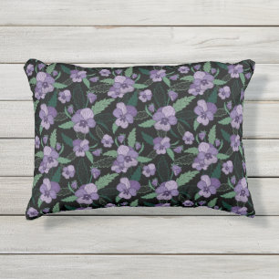 Almofada Para Ambientes Externos Floral Pansy com Folhagem em Fundo Escuro