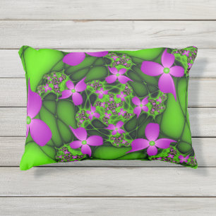 Almofada Para Ambientes Externos Flores Fractais Verdes Rosa-Rosa-Abstrato modernas