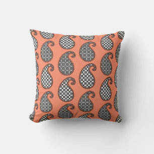 Almofada Para Ambientes Externos Folha, cor de laranja, preto e branco