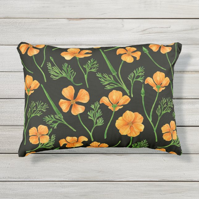 Almofada Para Ambientes Externos Folhas da Califórnia, flores no verão, verdinho (Frente)