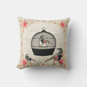 Almofada Para Ambientes Externos Gaiola de aves Vintage e Travesseiro decorativo Fl