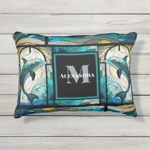 Almofada Para Ambientes Externos Golfinho Azul Teal Aspecto do Vidro Estreito