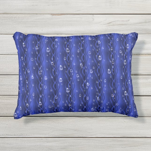 Almofada Para Ambientes Externos Gotas de chuva em metal azul (Frente)