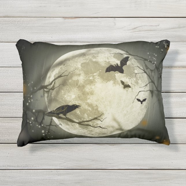 Almofada Para Ambientes Externos Halloween Moon Spooky Crows (Frente)