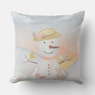 Almofada Para Ambientes Externos Ilustração animal de neve de inverno Snowman