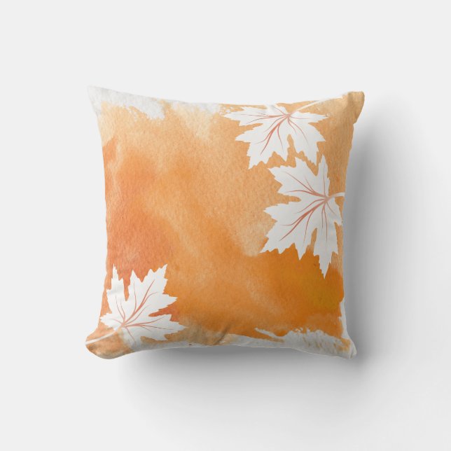 Almofada Para Ambientes Externos Lâmina de aquarela laranja deixa moderna (Frente)