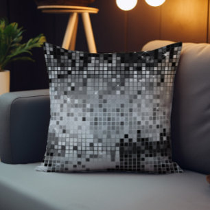 Almofada Para Ambientes Externos Lantejoulas Cinza Prateado Padrão Brilho Disco