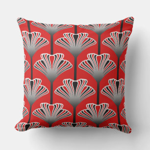 Almofada Para Ambientes Externos Lírio do art deco, vermelho escuro e cinzas/cinza