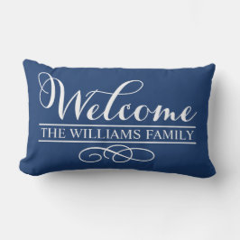 Almofada Para Ambientes Externos Marinho de boas-vindas Sobrenome personalizado azu