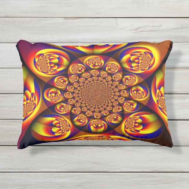 Almofada Para Ambientes Externos Miniesferas azuis, amarelas, Douradas (Frente)