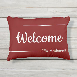 Almofada Para Ambientes Externos Modelo de Texto do Nome do Script Branco Vermelho 